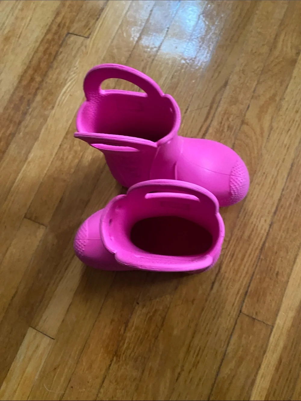 CROCS Kids Hot Pink Pull-On Rain Boots with Hand Straps